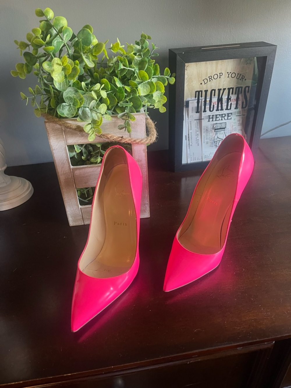 Christian Louboutin Neon Pink Patent Pointed Toe Stilettos